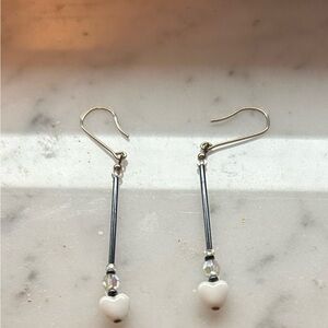 Elegant Silver and White Heart Drop Earrings